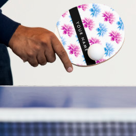 Raquete De Ping Pong Dahlia Rosa e Azul, Padrão Floral, Seu Nome