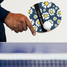 Raquete De Ping Pong Daisy Pattern, White Daisies, Seu Nome