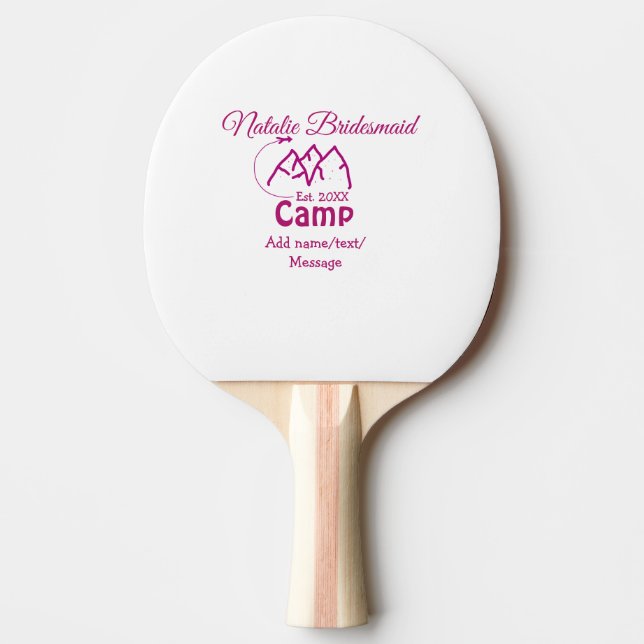 Raquete De Ping Pong Damas de honra do acampamento rosa adicionar nome  (Frente)