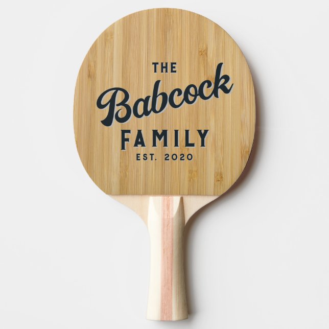 Raquete De Ping Pong Dark Bamboo Retro Family Name & Year (Frente)