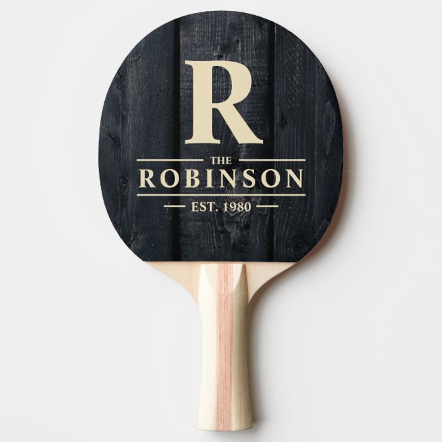 Raquete De Ping Pong Dark Burnt Wood Family Name & Initial (Frente)