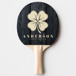 Raquete De Ping Pong Dark Burnt Wood Four Leaf Clover with Name