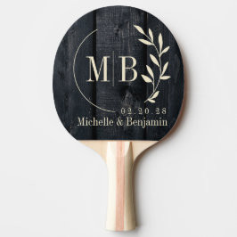 Raquete De Ping Pong Dark Burnt Wood Leaf Wedding Monogram