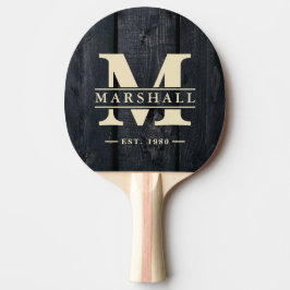 Raquete De Ping Pong Dark Burnt Wood Monogram & Name Overlay