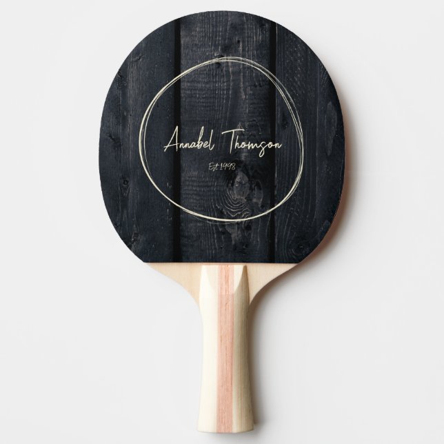 Raquete De Ping Pong Dark Burnt Wood Name in Drawn Circle  (Frente)