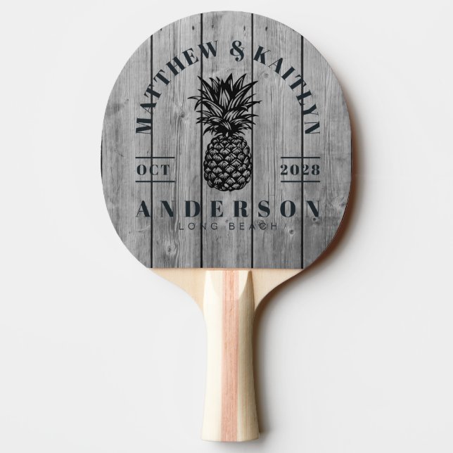 Raquete De Ping Pong Dark Clean Gray Tropical Pineapple Wedding Crest (Verso)