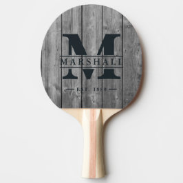 Raquete De Ping Pong Dark Clean Gray Wood Monogram & Name Overlay