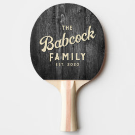 Raquete De Ping Pong Dark Weathered Wood Retro Family Name & Year