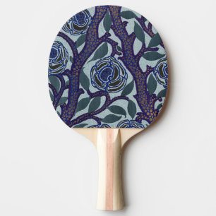 Raquete De Ping Pong Decoração Floral de Rosa Art Déco Azul Real e Dour
