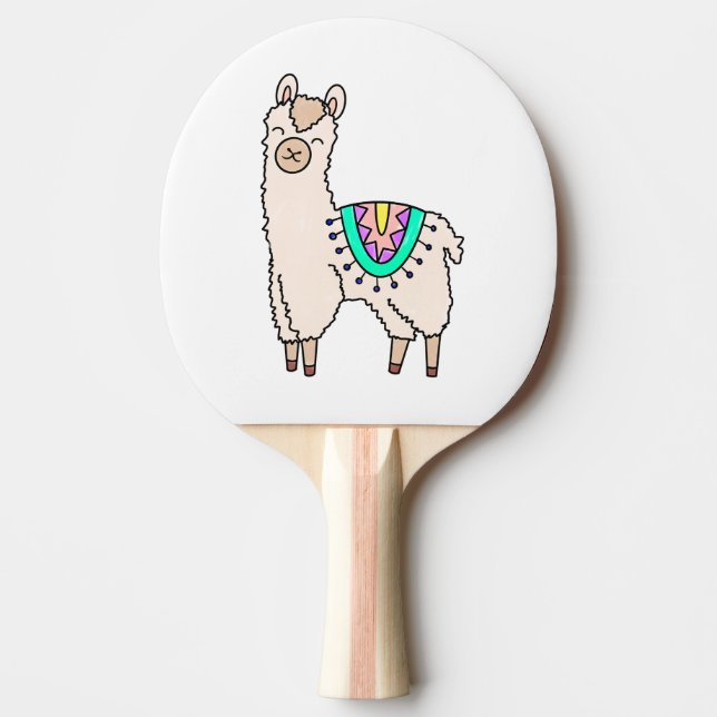 Raquete De Ping Pong desenho animado feliz lama alpaca (Frente)