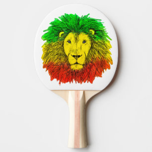 Raquete De Ping Pong Desenho da cabeça de leão Rasta vermelho amarelo v