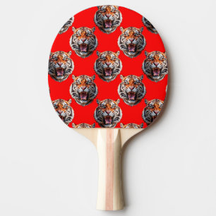 Raquete De Ping Pong Desenho de padrão de cabeça de tigre vermelho