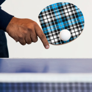 Raquete De Ping Pong Desenho de padrão xadrez escocês azul preto branco