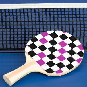 Raquete De Ping Pong Desenho de padrão xadrez roxo preto e branco