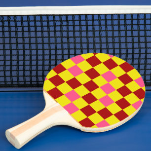 Raquete De Ping Pong Desenho de padrão xadrez vermelho amarelo rosa