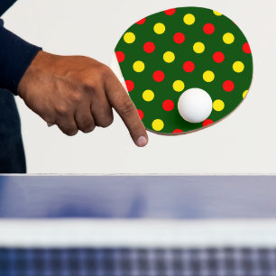 Raquete De Ping Pong Desenho de Pontos Polka Amarelo Vermelho Verde 