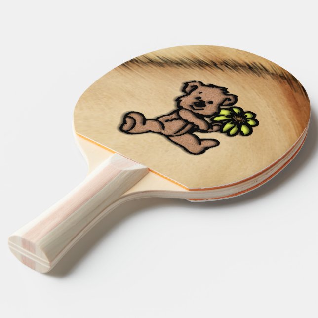 Raquete De Ping Pong Desenho de Urso Margarida Rústica (Verso inclinado)