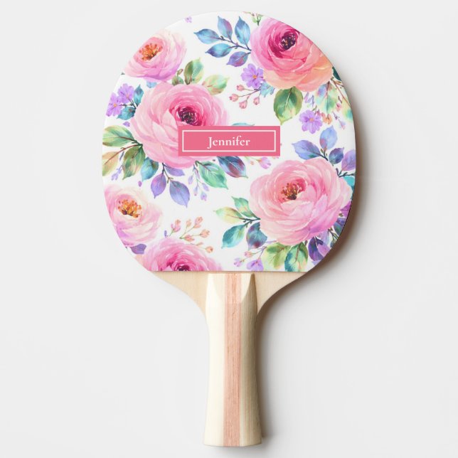 Raquete De Ping Pong Desenho do Nome Personalizado Floral Boho Nascer d (Frente)