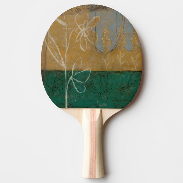 Raquete De Ping Pong Desenho Floral com flor selvagem e plantas (Frente)