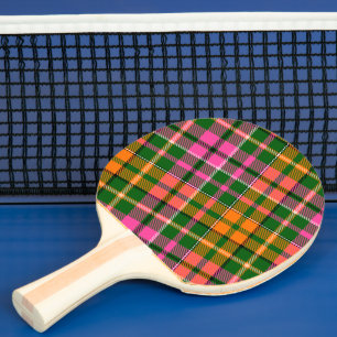 Raquete De Ping Pong Desenho Xadrez Escocês Listrado Verde Rosa Laranja