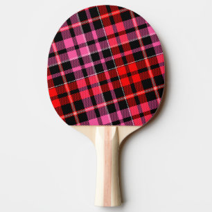 Raquete De Ping Pong Desenho Xadrez Tartan Preto Vermelho Rosa 