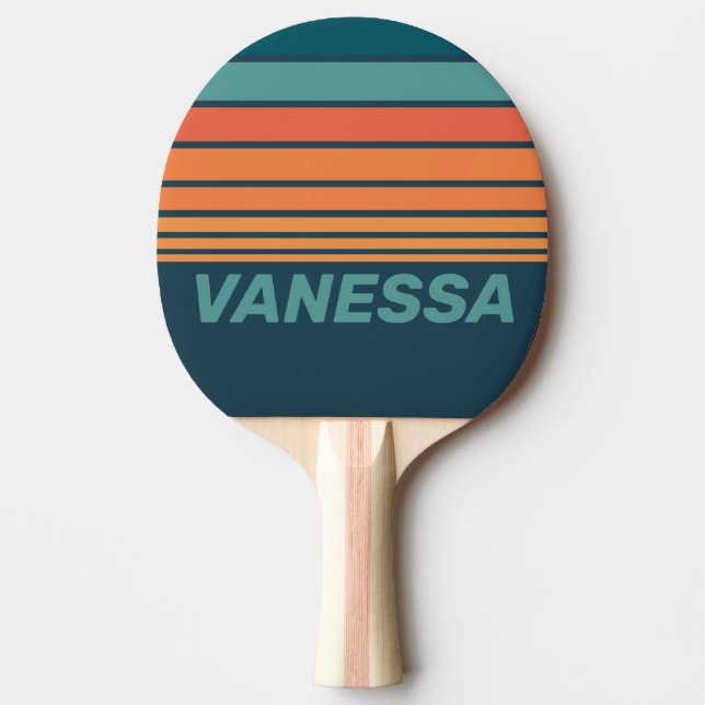 Raquete De Ping Pong Desert Cactus Sunrise Horizon Striping with Name (Frente)