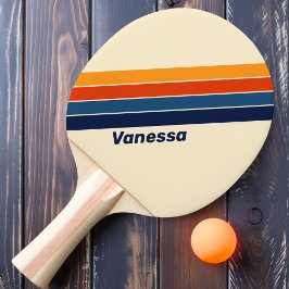 Raquete De Ping Pong Deserto Retrô Listras de Arco-Íris com Nome