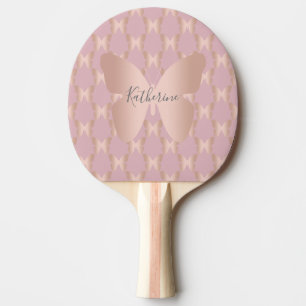 Raquete De Ping Pong Design de borboleta de ouro elegante e rosa modern
