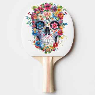 Raquete De Ping Pong Design de Caveira Floral