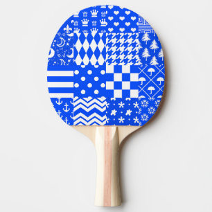 Raquete De Ping Pong Design de Correção de Padrões Mistos Branco Azul