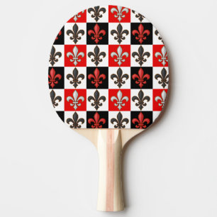 Raquete De Ping Pong Design de Fleur-de-lis, branco-preto-vermelho