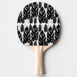 Raquete De Ping Pong Design de folhas brancas e pretas