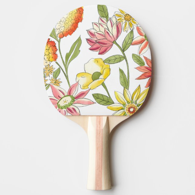 Raquete De Ping Pong Design de Jardim Floral com Fundo Branco (Frente)