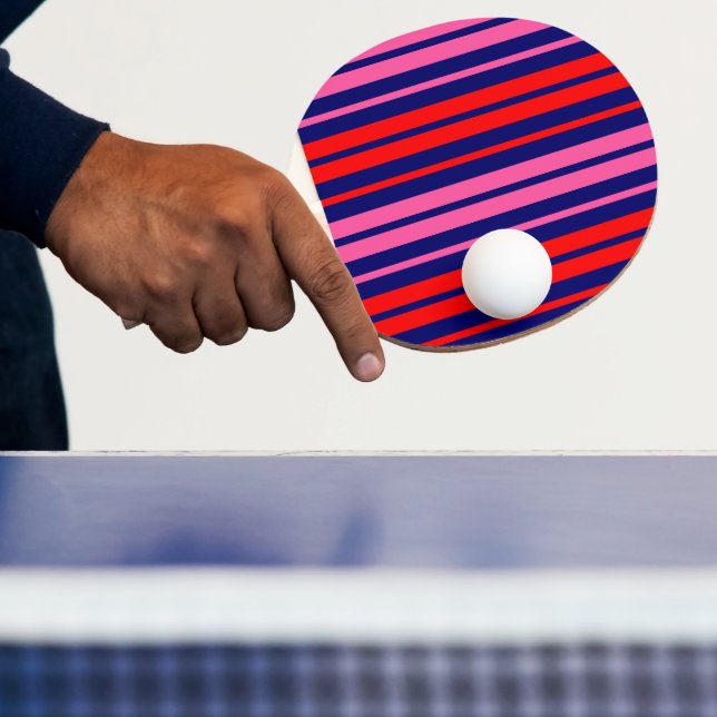 Raquete De Ping Pong Design de Listras Verticais Azul Marinho Rosa Verm (Insitu)