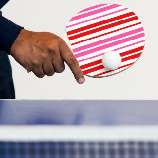 Raquete De Ping Pong Design de Listras Verticais Brancas Rosa Vermelhas