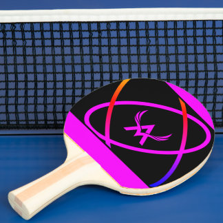 Raquete De Ping Pong Design de Monograma Geométrico Preto Rosa Quente