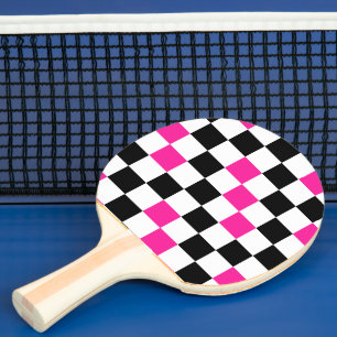 Raquete De Ping Pong Design de padrão xadrez rosa preto e branco