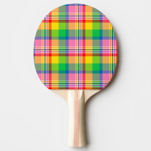 Raquete De Ping Pong Design de Xadrez de Tartan Amarelo verde-rosa