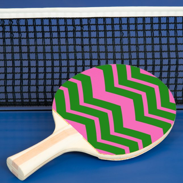 Raquete De Ping Pong Design de Ziguezague Chevron Verde Rosa  (Insitu)
