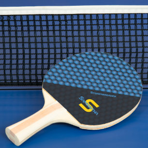 Raquete De Ping Pong Design Geométrico Moderno - Nome Personalizado Azu