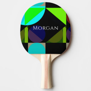 Raquete De Ping Pong Design Geométrico, Nome, Azul Preto Verde, Vs2