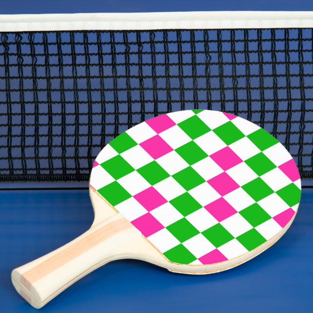 Raquete De Ping Pong Design Xadrez Rosa Branco Verde  (Insitu)