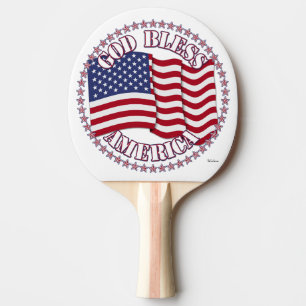 Raquete De Ping Pong Deus Abençoe a América Com a Bandeira dos EUA e 50