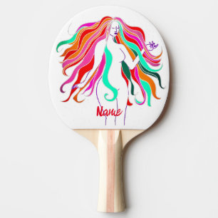 Raquete De Ping Pong Deusa multi-colorida de cabelos longos Thunder_Cov
