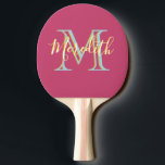 Raquete De Ping Pong Diversão Cor-de-rosa-rosa azul Amarelo Personaliza<br><div class="desc">Este design bonito e sofisticado apresenta uma única letra multicolorido para o Monograma e o Nome. As cores são tons divertidos de um azul cor-de-rosa-quente com algum amarelo — faz com que se sinta tempo de festa na mesa do ping-pong. Qualquer pergunta design ou solicitações especiais, apenas email: charmdesignstudio@rcn.com e...</div>