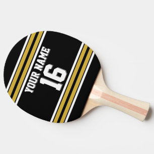 Raquete De Ping Pong DIY BG Black Dourado Team Jersey Nome do Número P