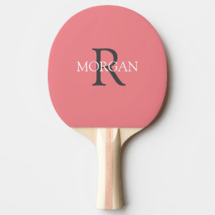 Raquete De Ping Pong DIY Monograma & Nome, Cinza e Texto Branco, Coral