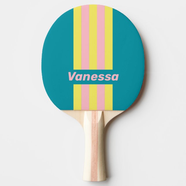 Raquete De Ping Pong Doce Beijo do Mar com Nome em Listras (Frente)