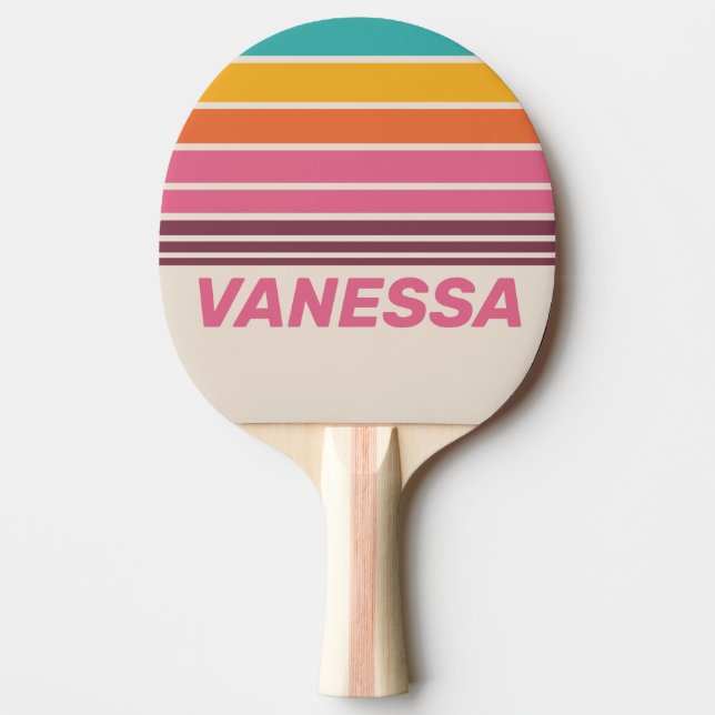 Raquete De Ping Pong Doces Antigos Arco-íris Horizontais Listrados com  (Frente)