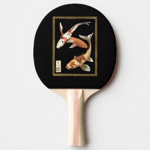 Raquete De Ping Pong Dois japoneses, Koi Goldfish, em preto